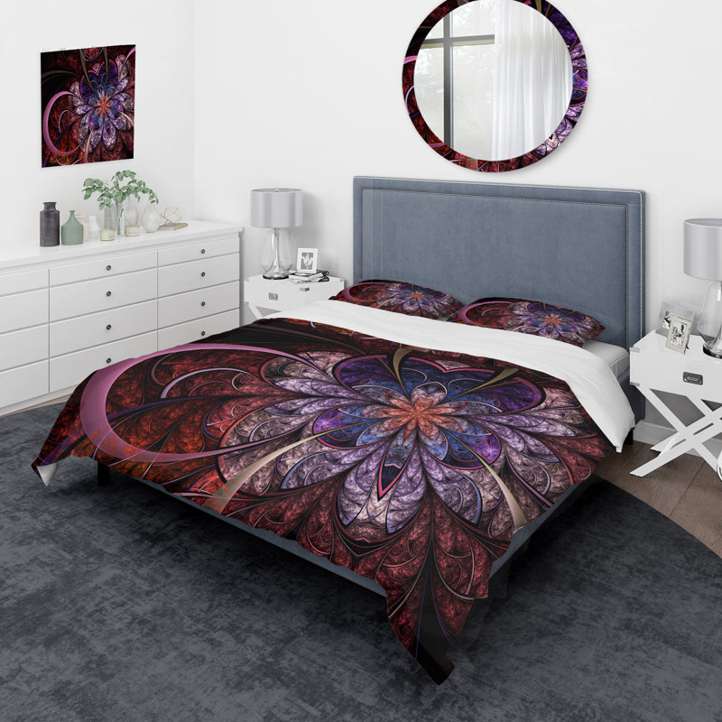 Fleur de fractale en forme de cœur - ensemble de housse de couette moderne - microfibre de polyester