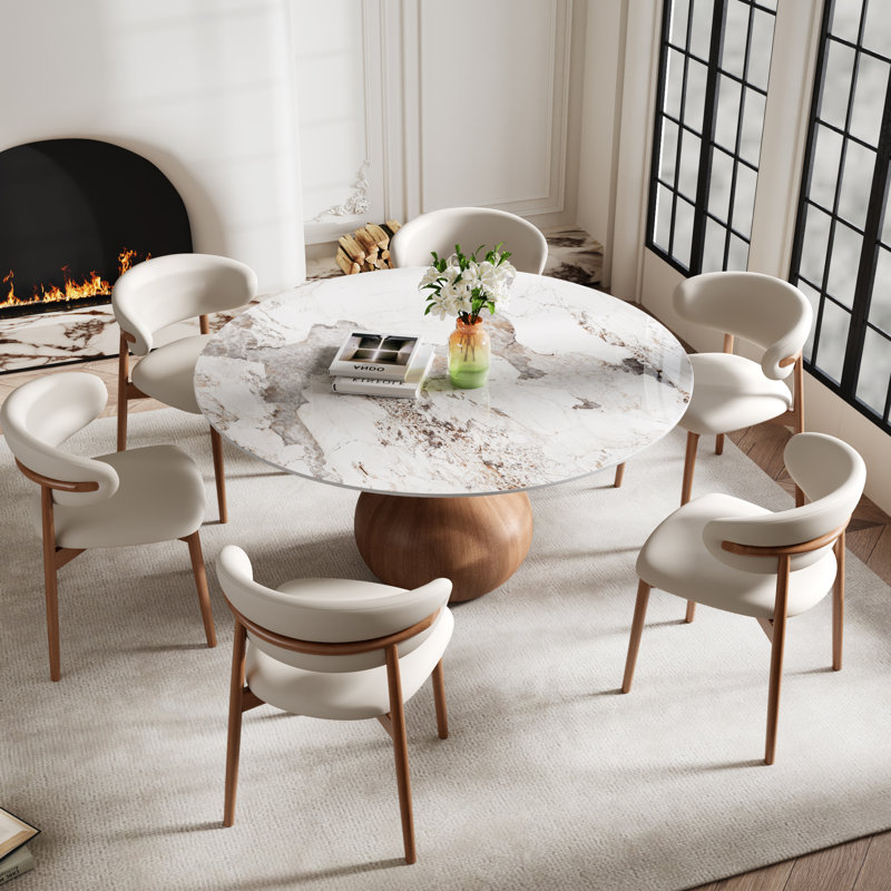 Otelia Round Dining Table Chairs Set, Brown, 29.52"H x 53.15"L x 53.15"W, 7 Pieces: Table, 6 Chairs