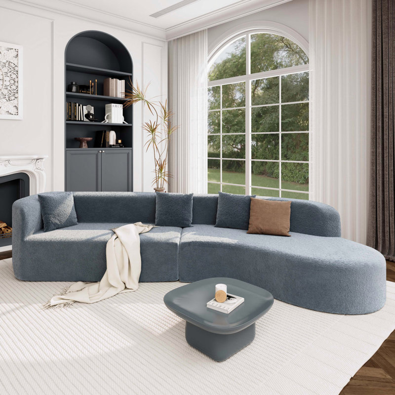 132" Modern Sectional Sofa With Curved Design, 2-Piece Chenille Modular Couch With 4 Pillows, Plush Sponge & Spring Cushion, Large Sponge Modular Sofa For Living Room