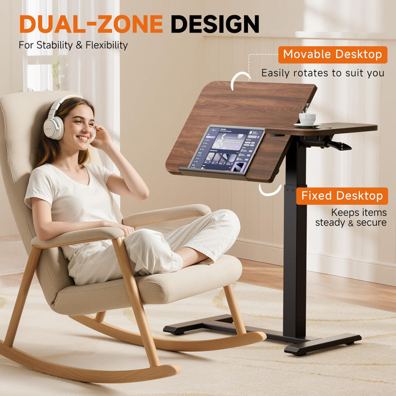 Table de chevet en bois d'ingénierie avec roulettes l 31 po x H 23,2 po, table de lit d'hôpital inclinable réglable au-dessus du lit, support pour ordinateur portable mobile, bureau à roulettes pour usage hospitalier et domestique (noyer)