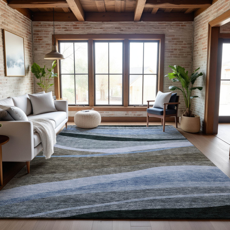Premium Machine Washable Wayne AMF1098 Swirls Rug, Rectangle 3' x 5'