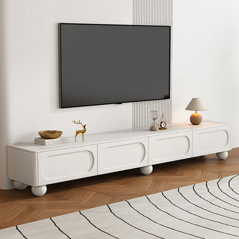Meuble télé moderne en bois manufacturé blanc, H 18,11 po x L 86,61 po x l 15,75 po