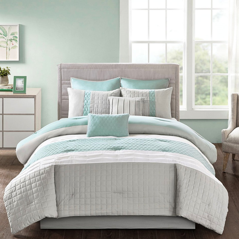 / Grand édredon gris 8 pièces, microfibre, facile à laver et à bourrer, coussins décoratifs 8 pièces / gris, literie, détails