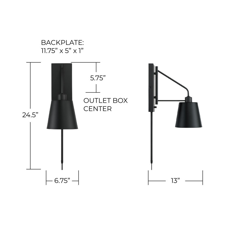 Alden Steel Plug-in Swing Arm Sconce, Matte Black