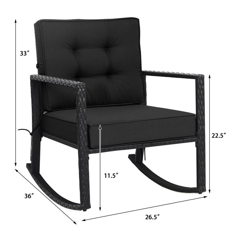 Black Wicker Outdoor Rocking Chairs with Cushions, Set of 2