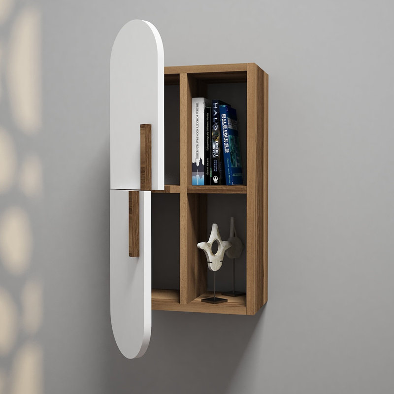 Modern Wall Shelf, Walnut & White, 13.8 x 23.6 x 8.7 inches | 100% Melamine Coated Particle Board, Thickness: 0.7 inches | Multiple Shelves, Wall-Mountable Design, Stylish Storage Solution for Home & Office