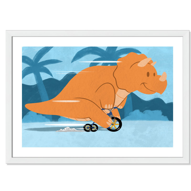 «Riding Dino 2», impression sur papier, H 24,5 po x l 34,5 po x P 0,6 po, Encadré plat blanc