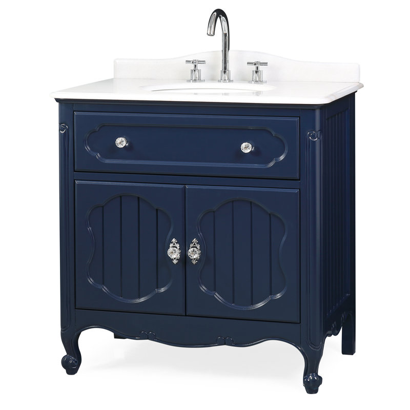 Albertine 34 " W Freestanding Standard Free Standing Single Double With Top, Navy Blue