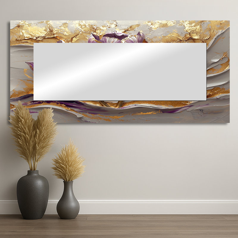 Marbled Tulips Field On Cream River I - Floral Mirror Wall Art - Printed On Metal, 28" x 60"