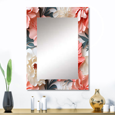 Aishleen Subdued Coral, motif tropical - miroir mural tropical, botanique, miroir décoratif floral, impression d'art en métal