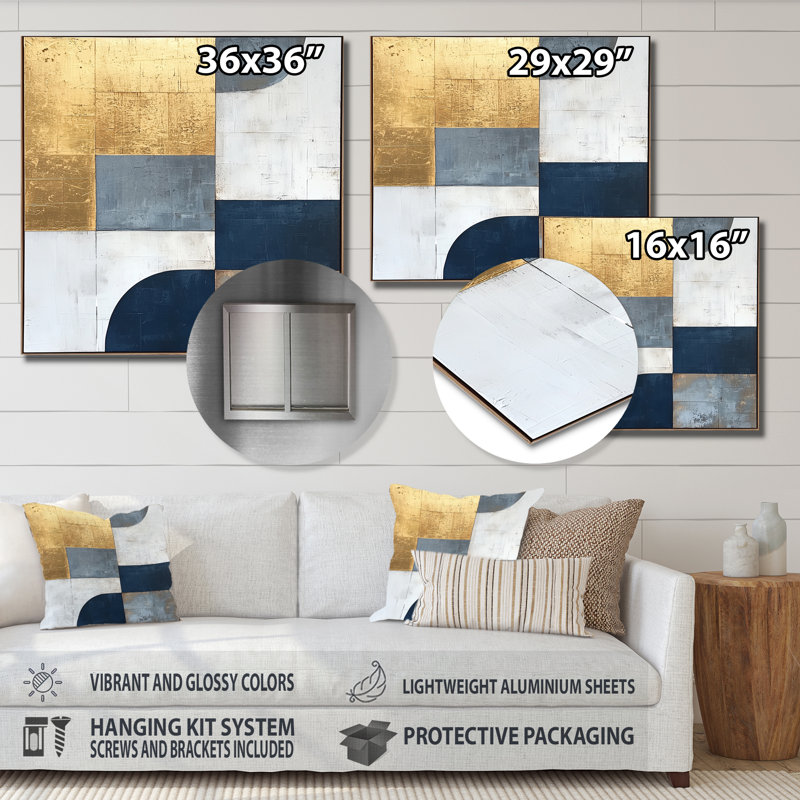 Décoration murale géométrique abstraite géométrique dorée et bleue Pure Form IV, H 16 po x l 16 po