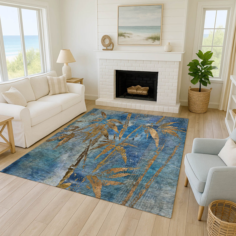 Tapis botanique intérieur / extérieur lavable à la machine Bernadette ACN2222, Rectangle 9 pi x 12 pi