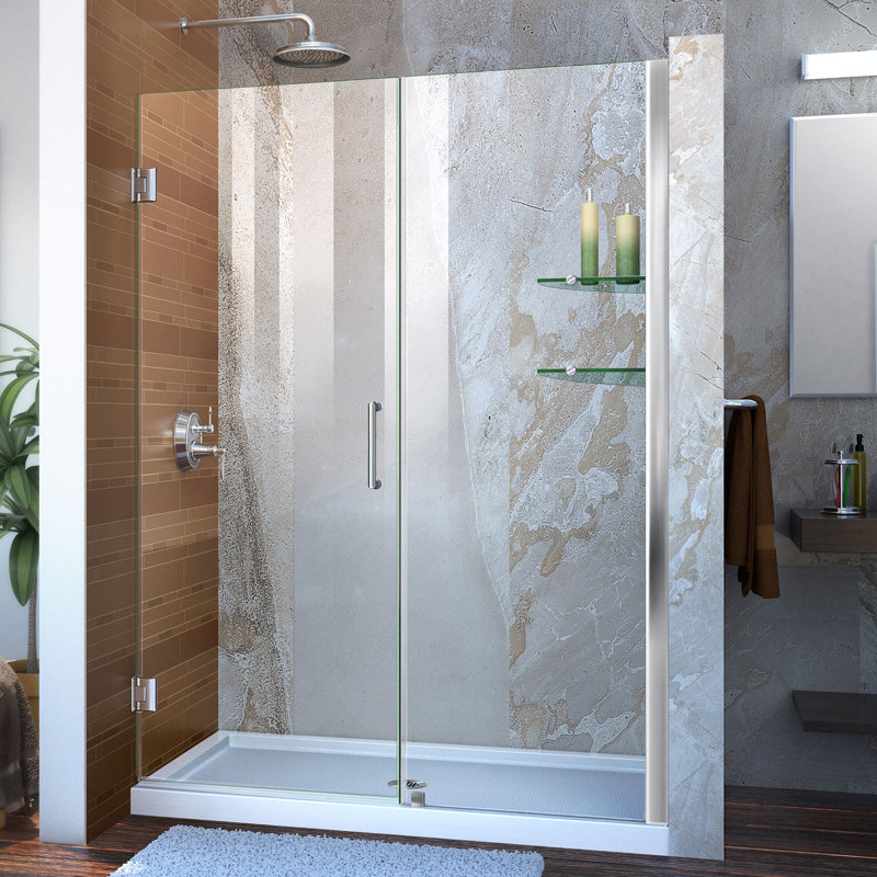 DreamLine Unidoor 52 - 53 inch W x 72 inch H Frameless Hinged Shower Door with Shelves in Chrome, Chrome, 53"