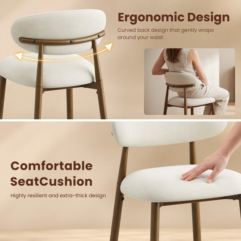 Upholstered Counter Stool with Solid Metal Frame, Beige