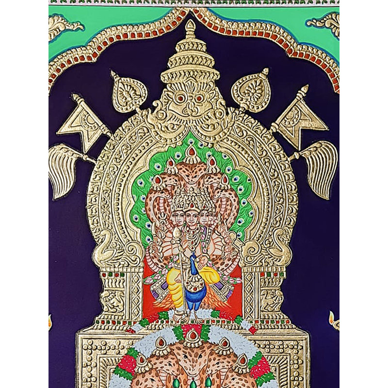 Lord Subramanya sur le trône | Peinture de style monsore | Couleur naturelle sur toile | Par Shashank Bhardwaj