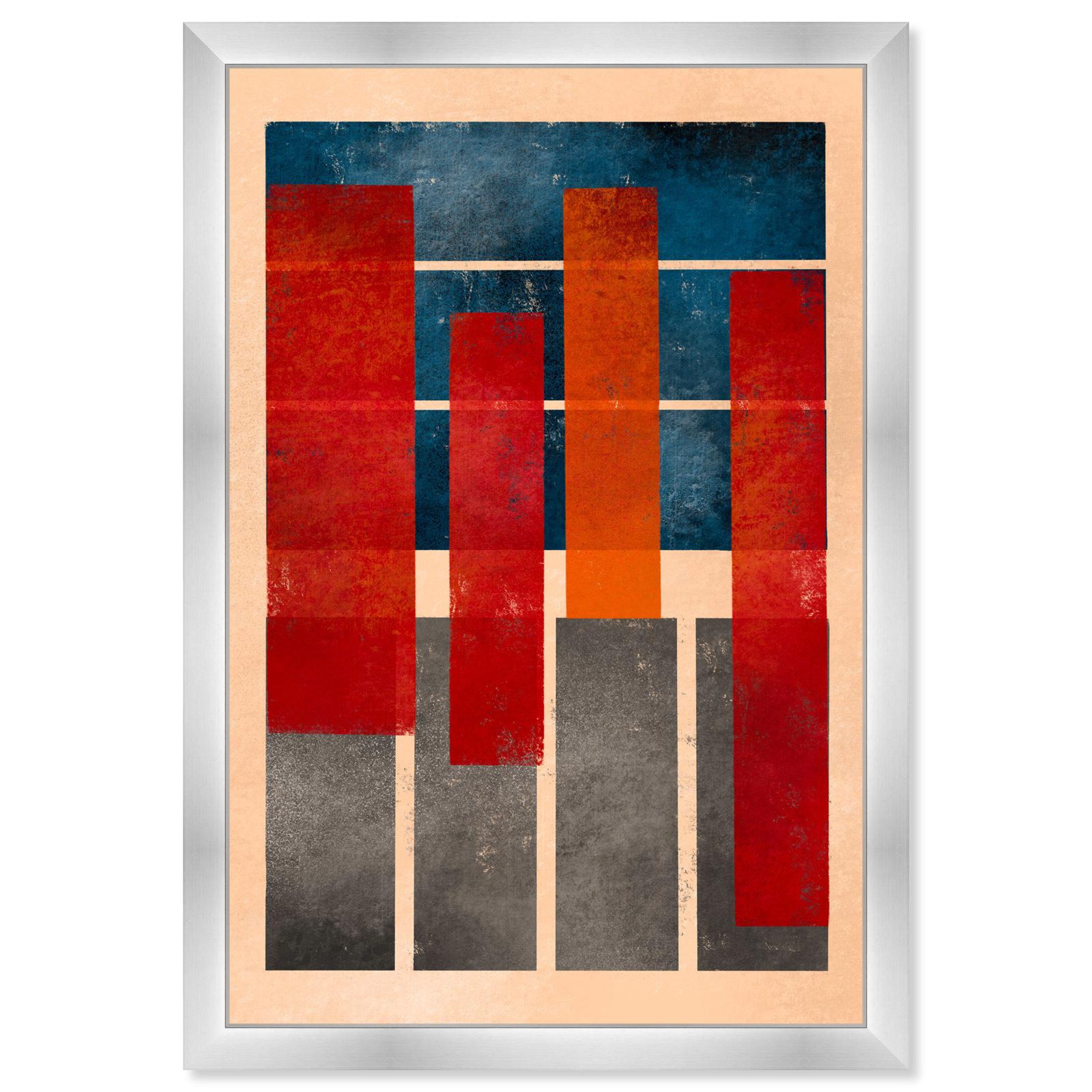 Geometric Red and Blue Print by Oliver Gal, 32" H x 22" W, Silver