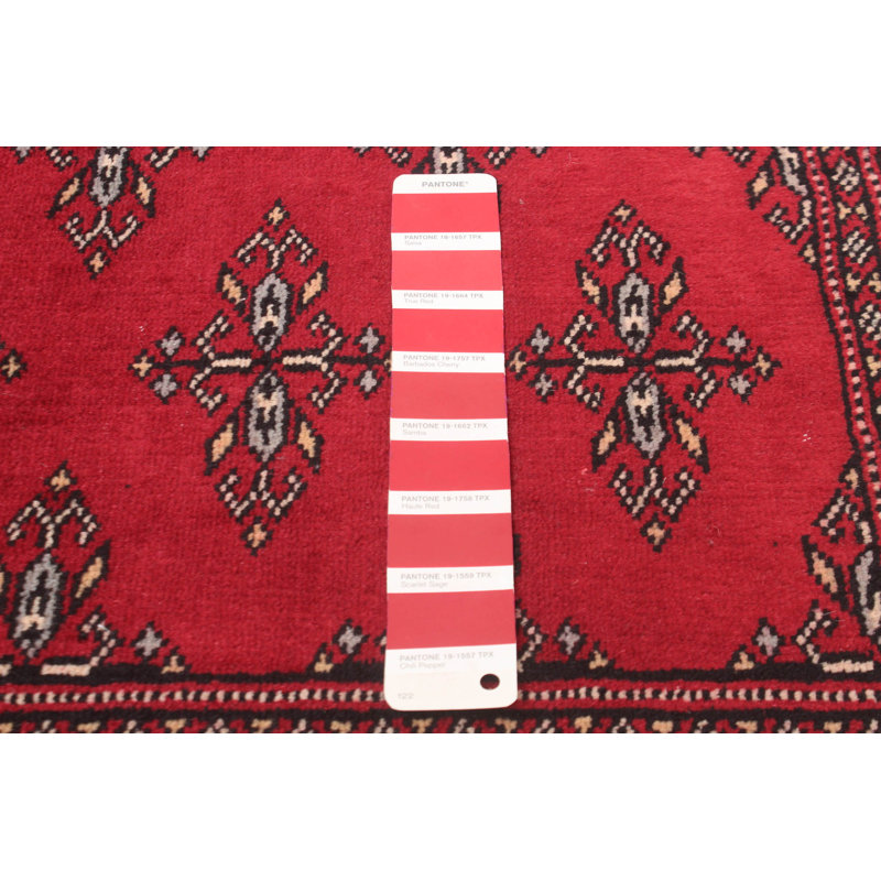 Tapis rouge en laine noué à la main de conception unique 2 pi 7 po x 4 pi 1 po nouvel âge Morgan-Jo