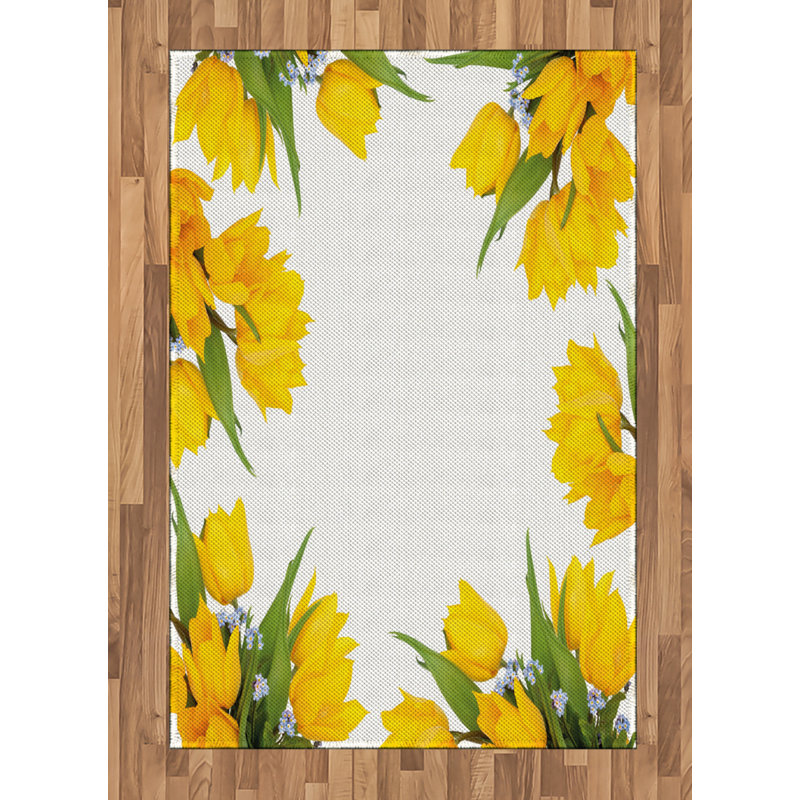 Tapis décoratif à longues fibres en fibre de polyester jaune à haute densité, Rectangle— 4 pi x 5 pi 8 po