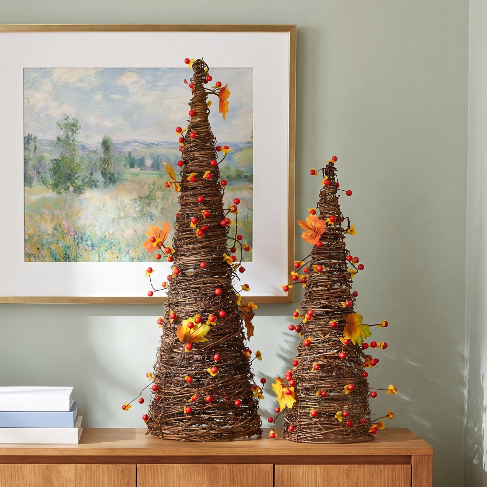 2-Piece Handcrafted Rattan Tabletop Tree Set