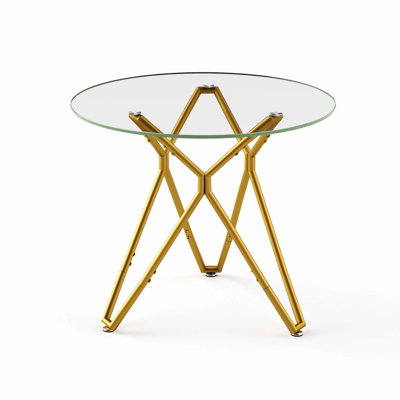 35.4 Inch Gold Frame Round Tempered Glass Dining Table, Space Saving Small Kitchen Table For 1-4 People