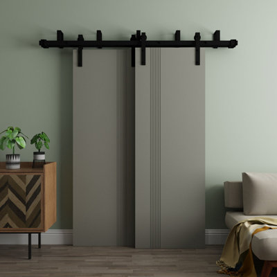 Sliding Closet Barn Bypass Doors - ESSENTIAL 0777 - Modern 6.6Ft Rails Hardware Set - Wood Solid Bedroom Wardrobe Doors