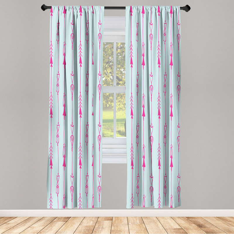 Microfiber Arrow Semi-Sheer Rod Pocket Curtain Panels, 28" W x 95" L, Turquoise/Pink