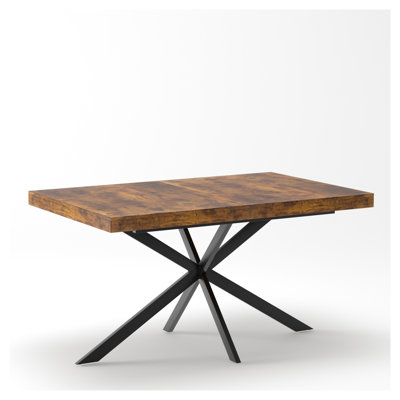 Retro Rectangular Dining Table, Adjustable Length 55.11"-70.86", Industrial Style Kitchen Table with Metal Frame