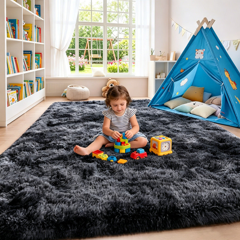 Aalieyah Deep Pile Fluffy Shaggy Area Rug for Indoor Use black grey, 120*160cm