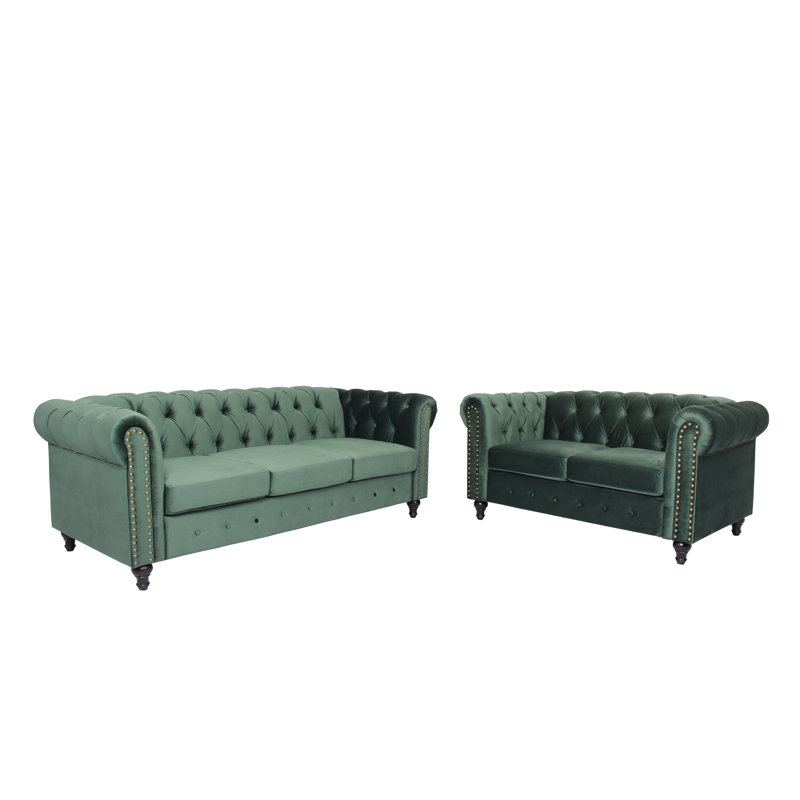 Ensemble de salon 2 pièces Crewkerne, Velours vert