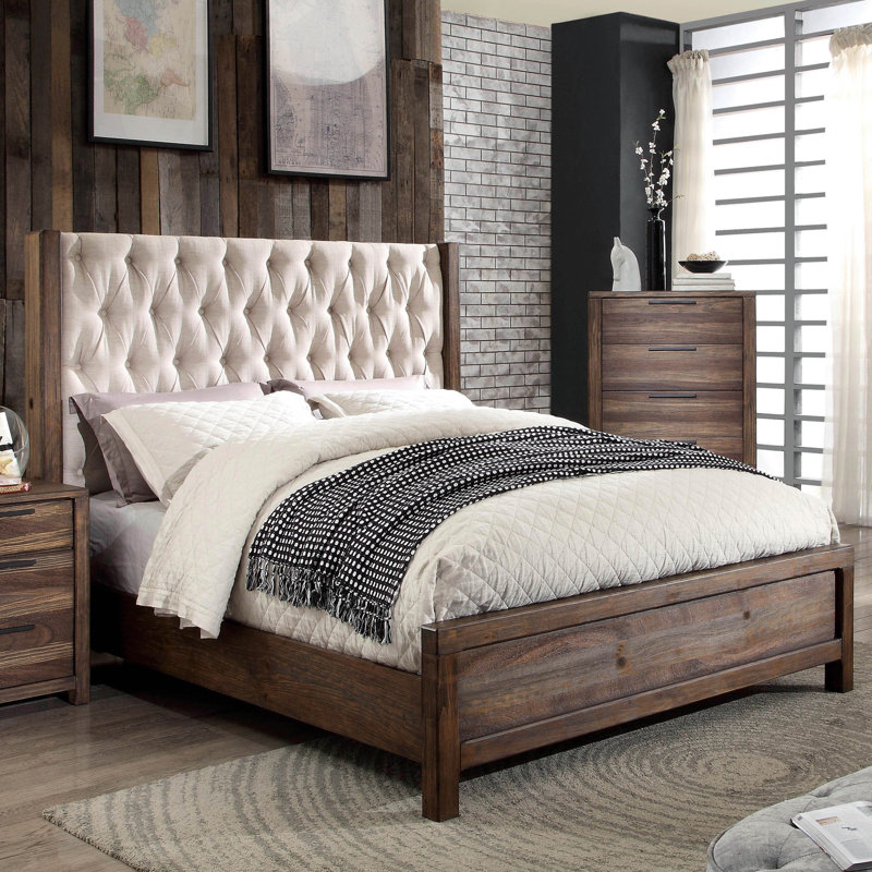 Desmoke Upholstered Wingback Bed, California King