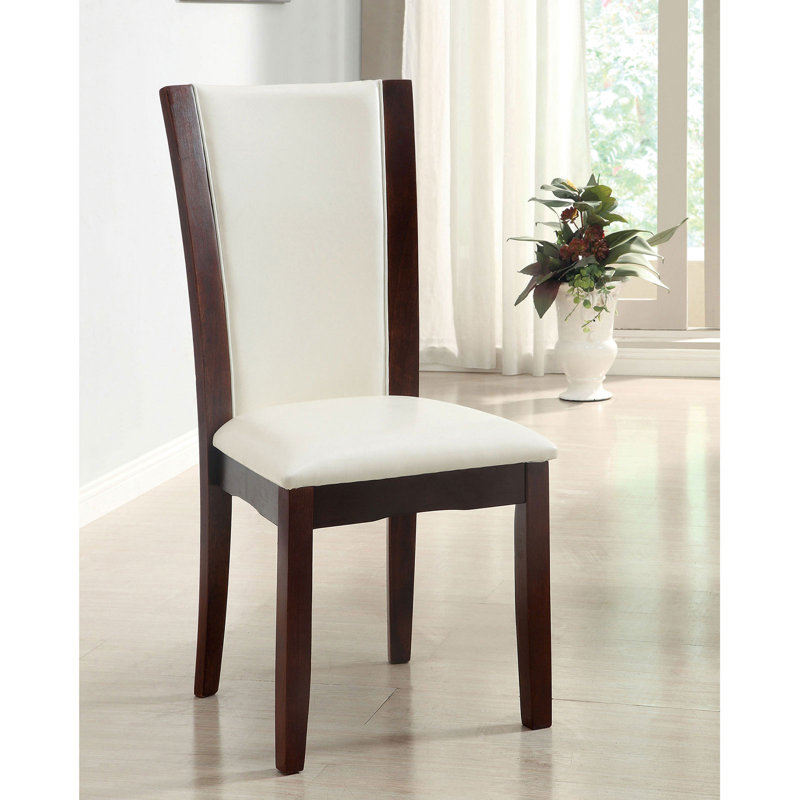 Gurmukh Upholstered Solid Wood Side Chair, White, Dark Cherry