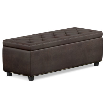 Banc de rangement avec repose-pieds clouté rectangulaire en cuir Vegan