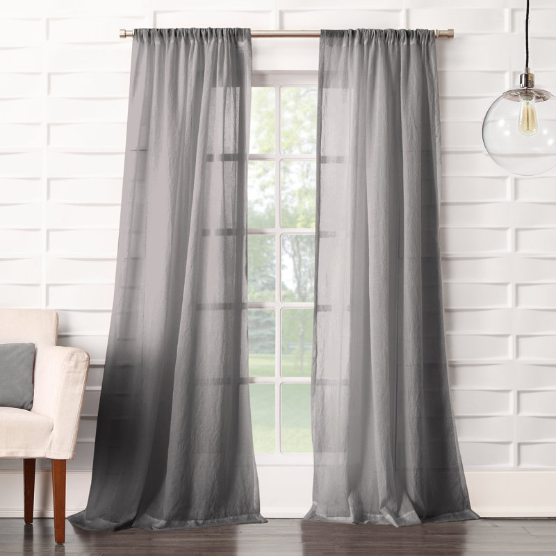 Panneau de rideau semi-diaphane avec passe-tringle Jaklyn, Gris, L 50 po x L 84 po