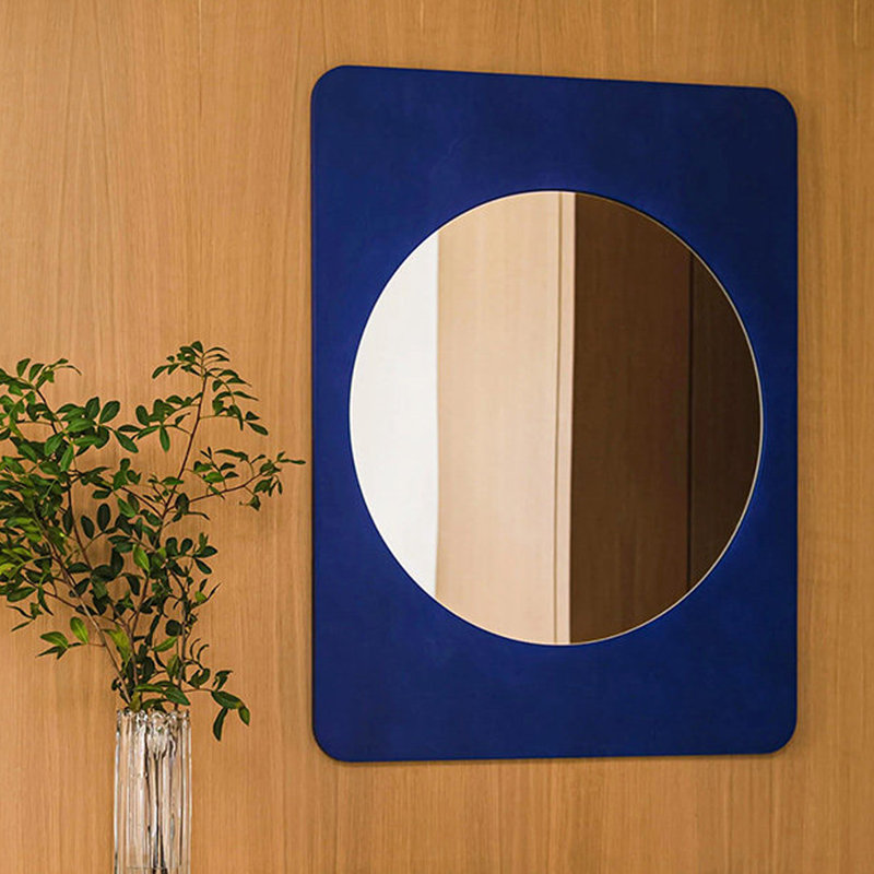 Rectangle Solid Faux leather Mirror, 27.56" H x 35.43" W, Blue