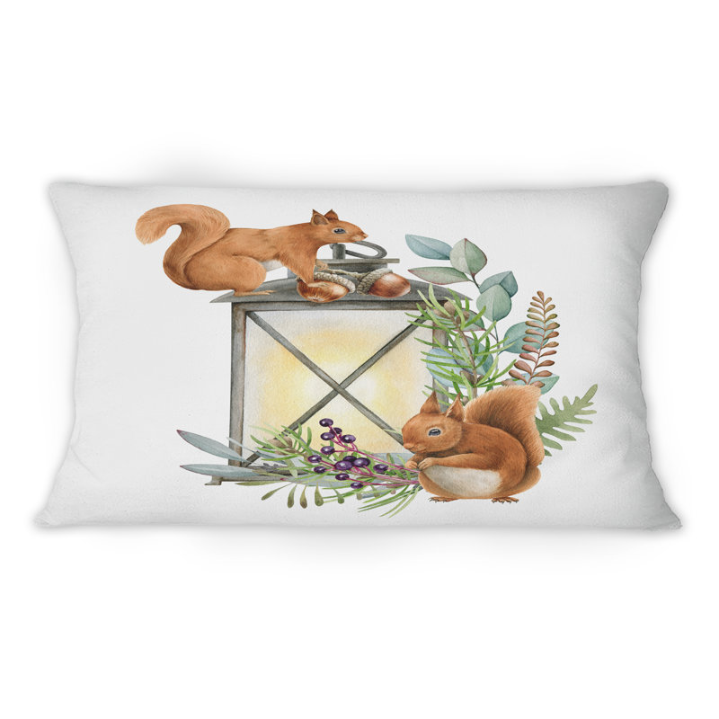 Lampe rétro avec deux écureuils - coussin décoratif vintage imprimé