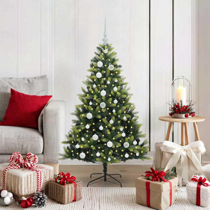 Artificial Hinged Christmas Tree 150 LEDs Green, 3.94' H, White