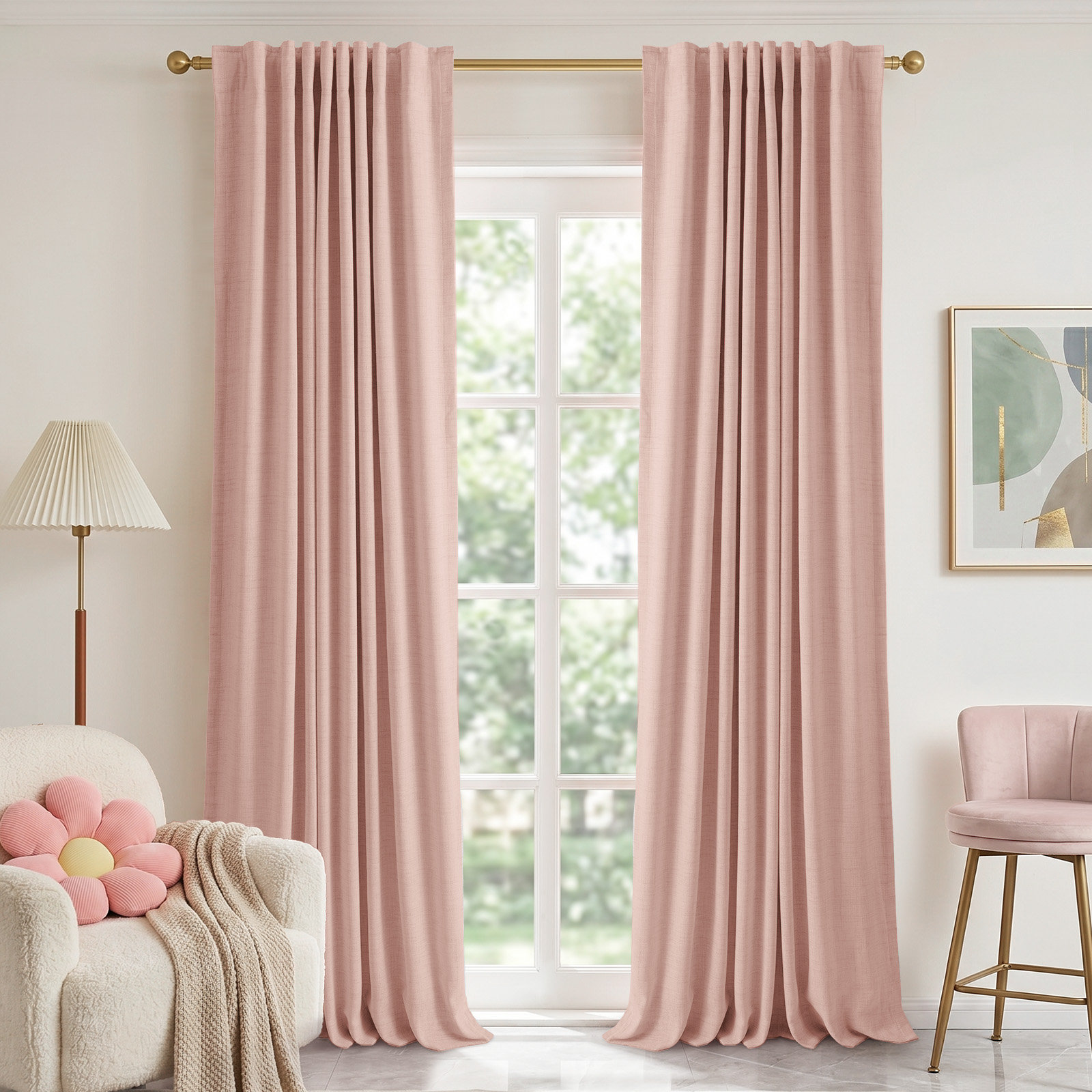 Graciella Faux Linen Blackout Curtain Set, Dark Gray, 42" W x 45" L