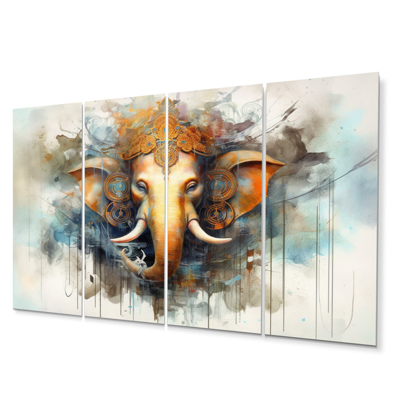 «Vibrant Hinduisim Elephant I» - ensemble d'art mural en métal Hinduisim