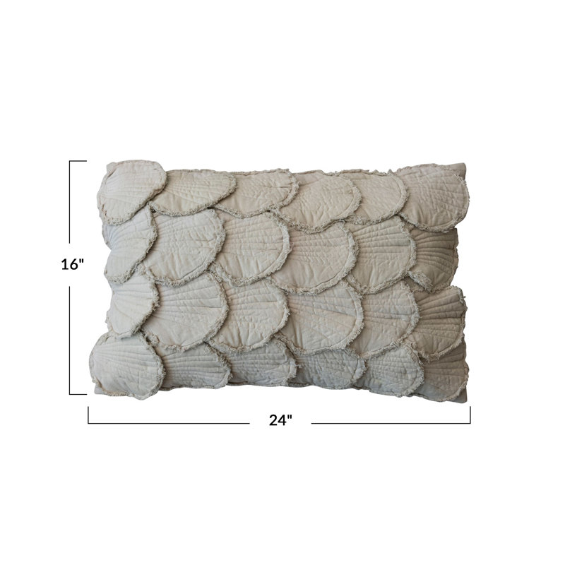 Sage Cotton Lumbar Pillow with Quilted Seashells