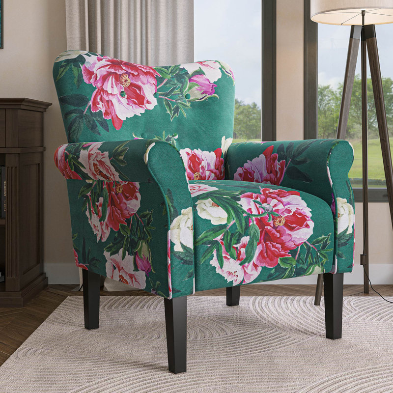 Fauteuil rembourré en polyester 30,3 po Modern, Polyester à motif de fleurs vert