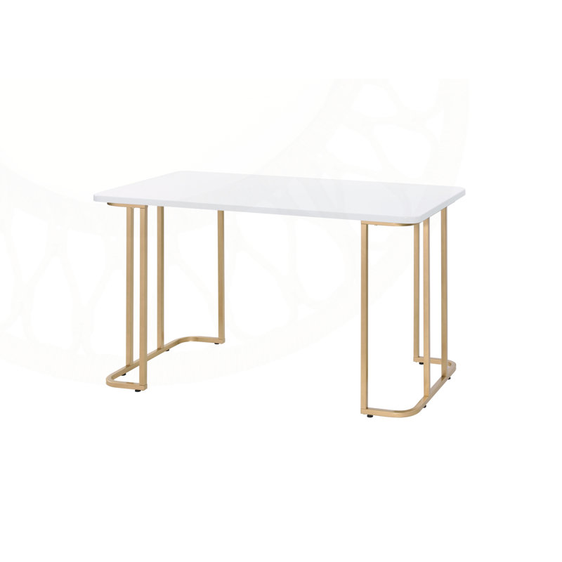 White & Gold Finish Writing Lagena with Spacious Work Surface and Elegant Design for Modern Home Offices.