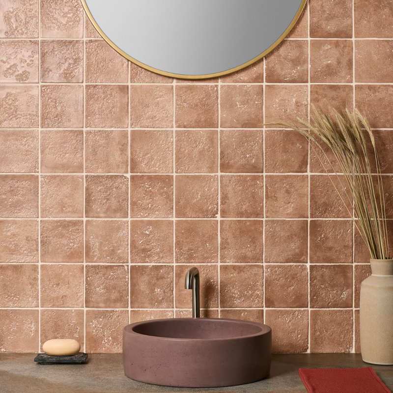 Navari 5X5 Textured Matte Ceramic Tile, Teracotta