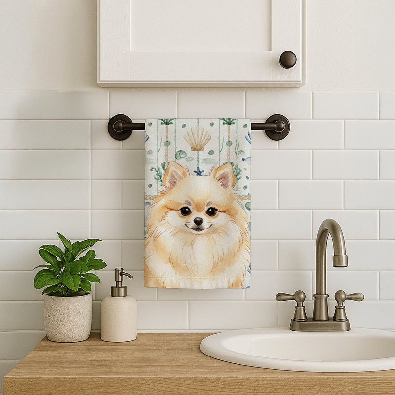 Cream Pomeranian Coastal Sea Glass Kitchen Towel, Cream Pomeranian