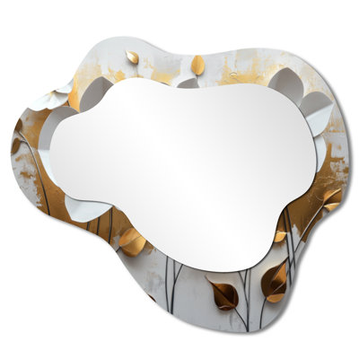 Wildflowers Pure Golden Horizons - Wildflowers Asymmetrical Decorative Mirror, Traditional irregular Wall Mirror, Printed on Metal