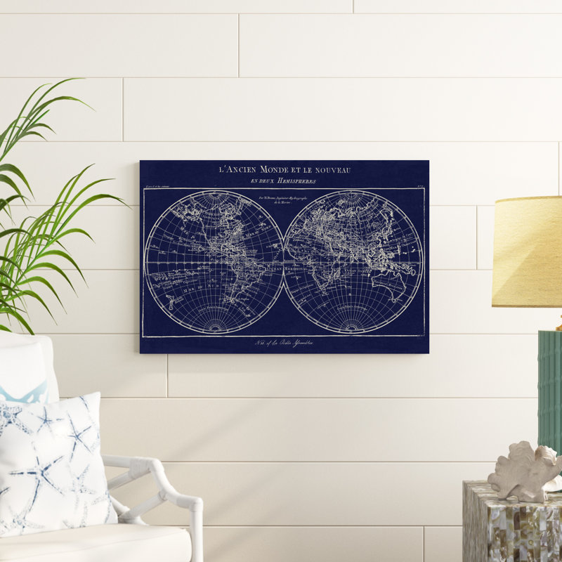 Carte du monde indigo, H 24 po x l 36 po x P 1,25 po