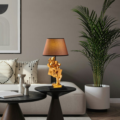 Elegant Abstract Table Lamp, Gold Finish, 11.8 x 11.8 x 22.4 inches | 100% Polyester Fabric Shade, Socket Type: E27 Max 40W (Bulb Not Included) | Stylish Home Decor for Living Room & Bedroom, IP20 Rated