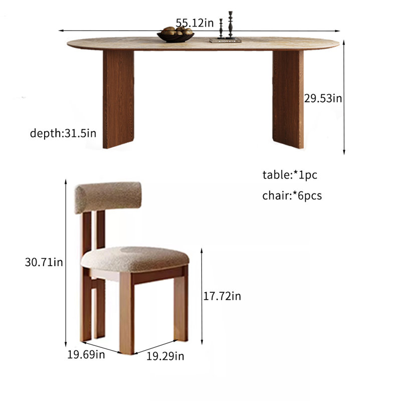 Retro Durable Rock Plate Dining Table Sets., 29.53"H x 55.12"L x 31.5"W
