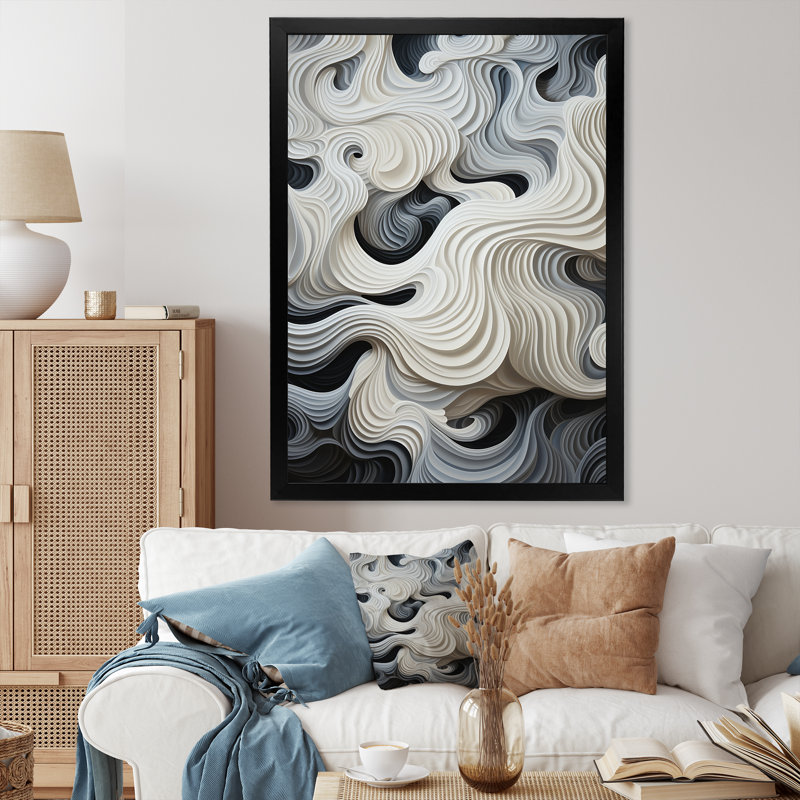 Impression sur toile monochrome, art noir et blanc II, H 32 po x l 24 po x P 1 po, Cadre simple noir