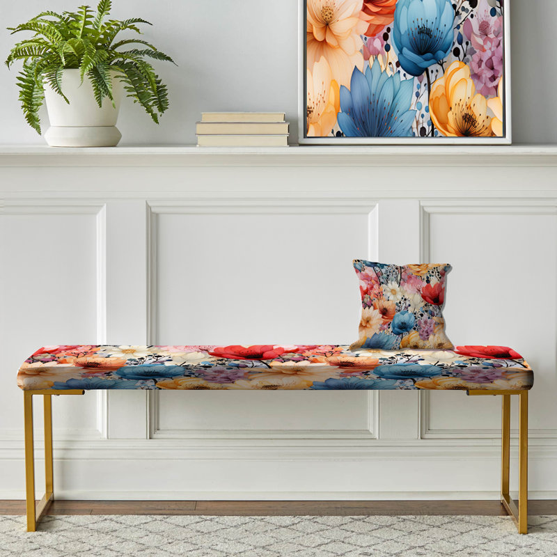 Upholstered Gold Bench, Watercolor Fantasy