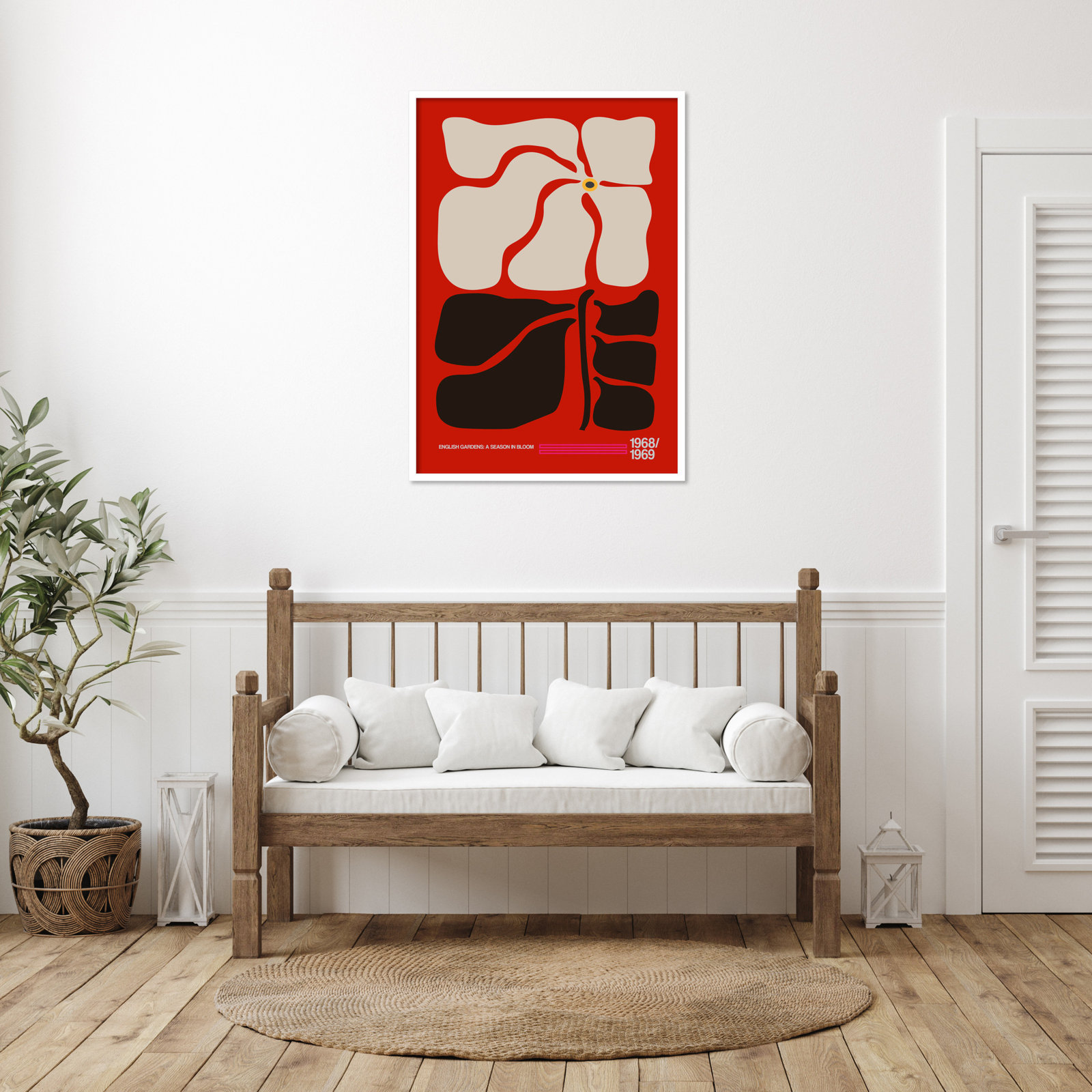 English Gardens Red by Frances Collett, 41" H x 29" W x 1" D, White
